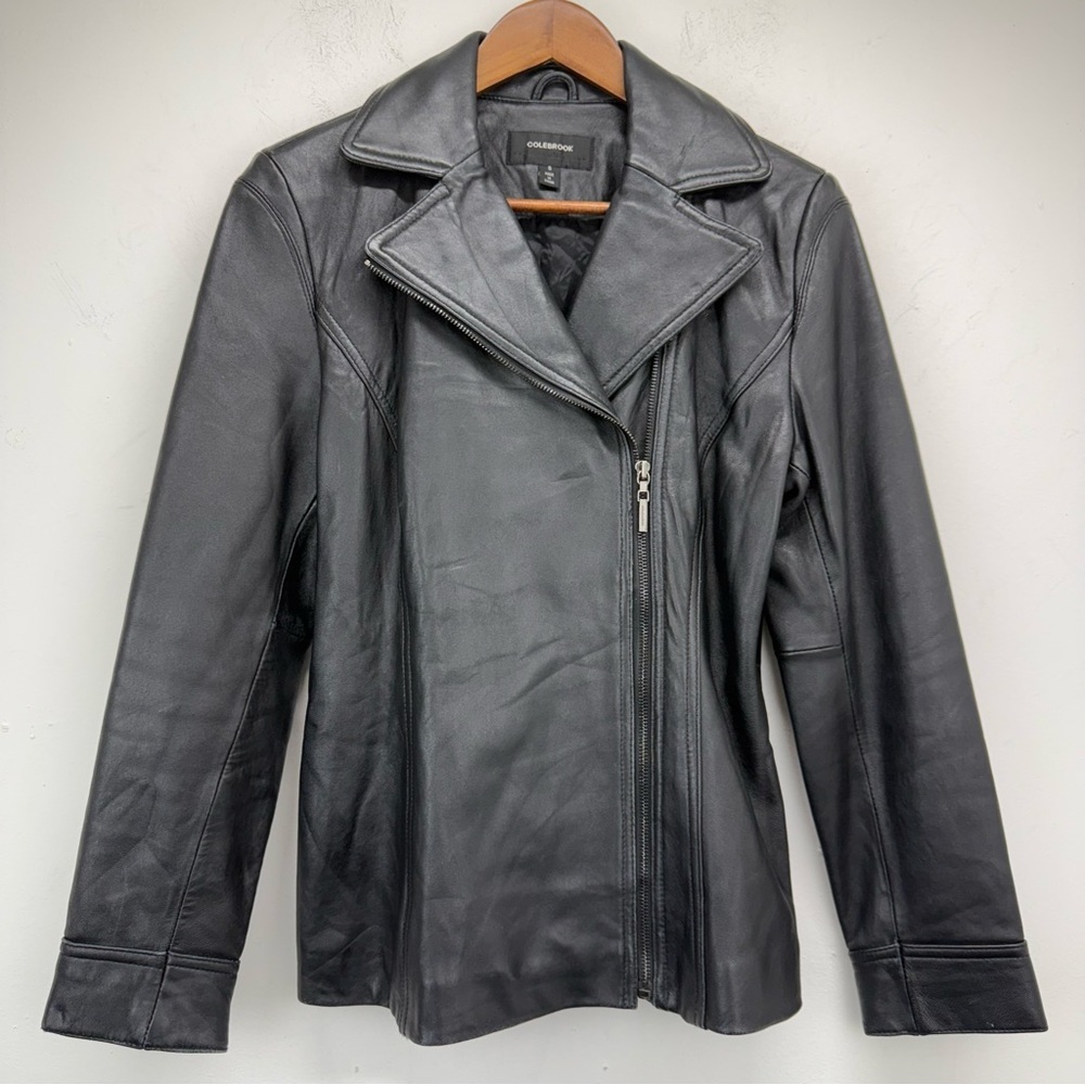 Colebrook size Small Women’s Black Leather Full Zip Moto Jacket